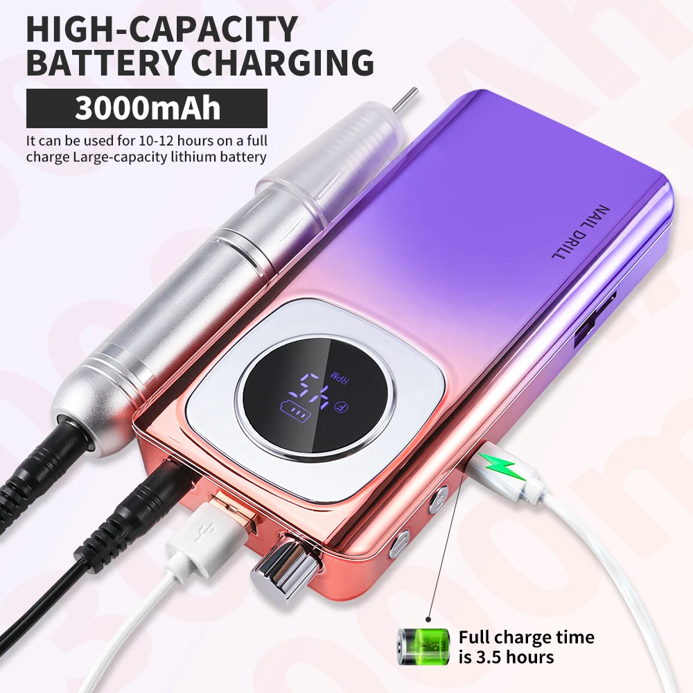 Nail Drill LIMEGIRL V4 45000RPM Electric Portable Rechargeable for Gel Nails Polish Manicure Tools