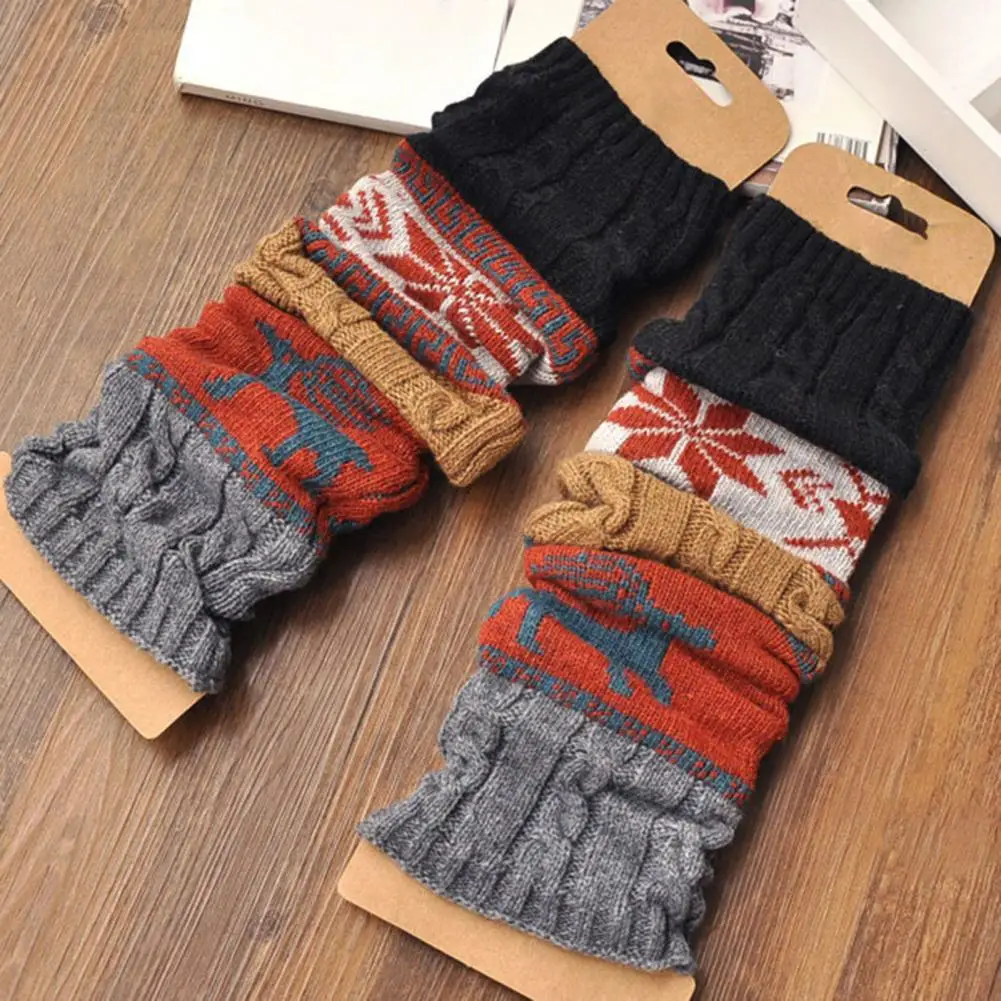 1 paio di modelli di fiocchi di neve di cervi di Natale all'uncinetto alta elasticità maglia stivali invernali al ginocchio calzini scaldamuscoli_voghion.com