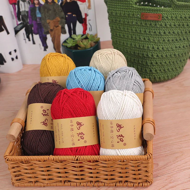 100g 1Pc Crocheting hollow Yarn Cotton round hand Knitting Yarn bag cushion mat Crocheting Yarn DIY hat shoe mat slipper 4