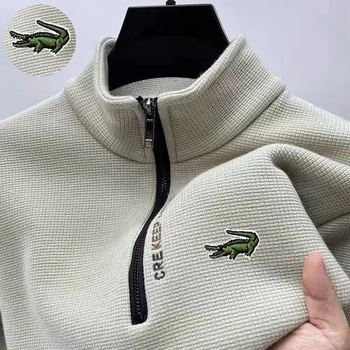 남성용 하프 지퍼 플러스 플리스 두꺼운 후디, 따뜻한 캐주얼 티셔츠, 긴팔 스탠드 칼라 하의 셔츠, 겨울 신상