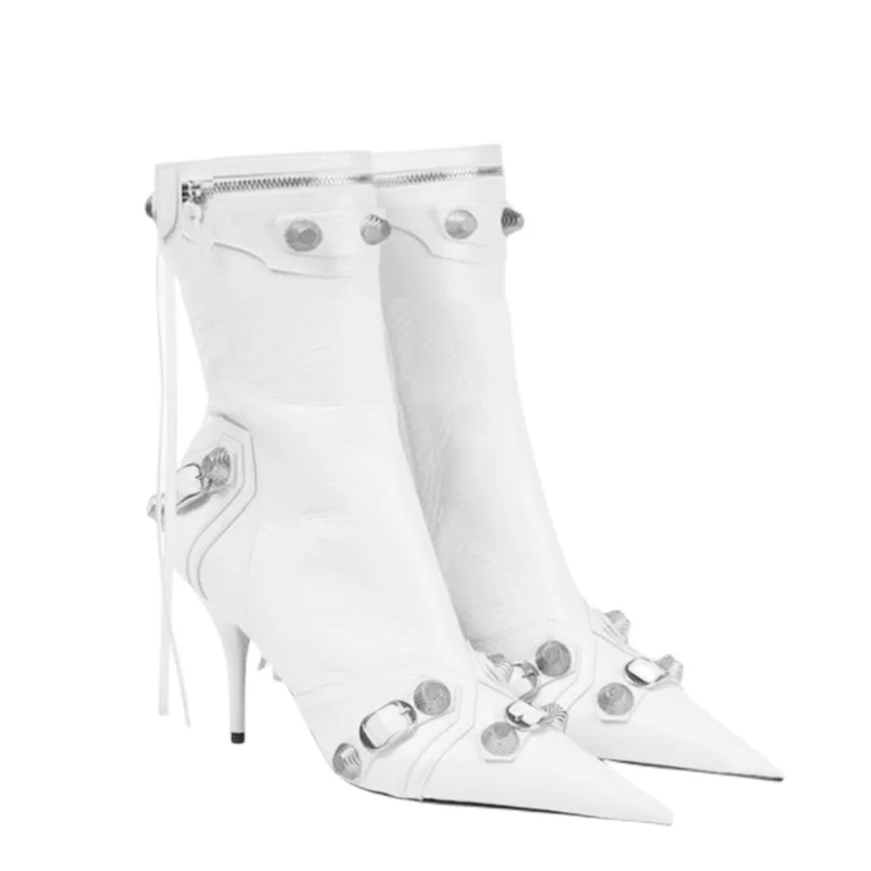 YJXKJY-Botines de tacón alto con hebilla de Metal para mujer, zapatos de  lujo con cadena, cómodos, puntiagudos, botas cortas de Stiletto