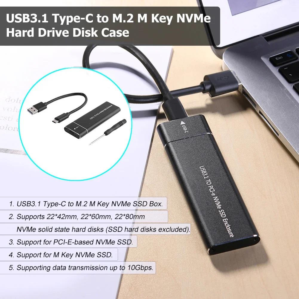 USB 3.1 C Ÿ M.2 NVMe SSD Ŭ, M-Ű PCI-E ָ Ʈ ũ ̽, 10Gbps