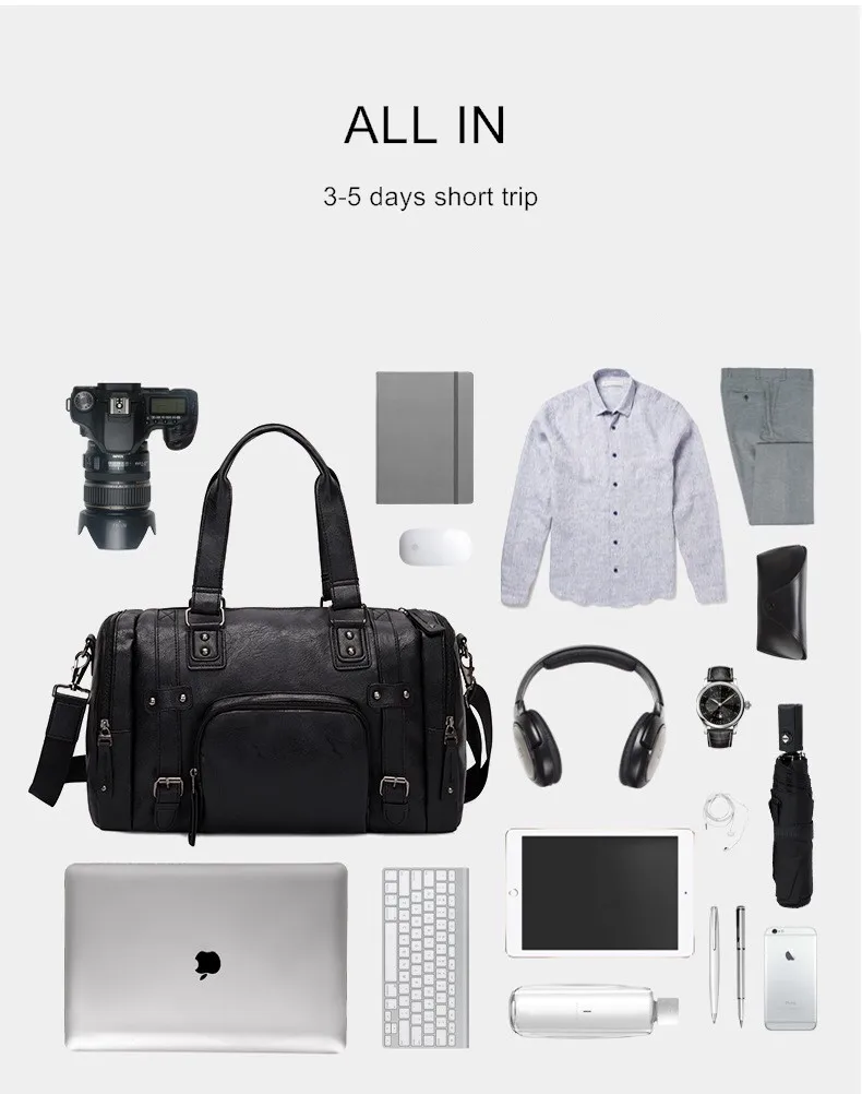 Travel Tote Men's Casual Travel Shoulder Bag Horizontal Outdoor Business Fitness PU Leather Handbag Personalized