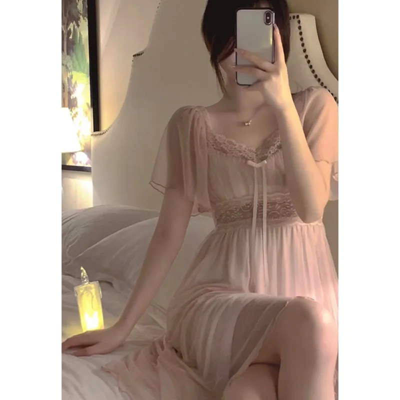 قمصان نوم نسائية بأكمام قصيرة من الساتان ، ملابس ن...