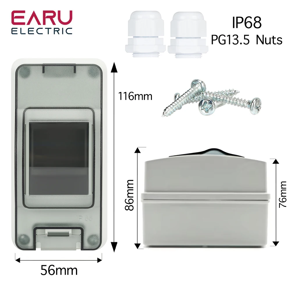Earu HT-2 Plastic Waterproof IP65 Outdoor Panel Mount Junction Distribution Box with MCB DPN DZ47 Circuit Breaker Combination - Image 2