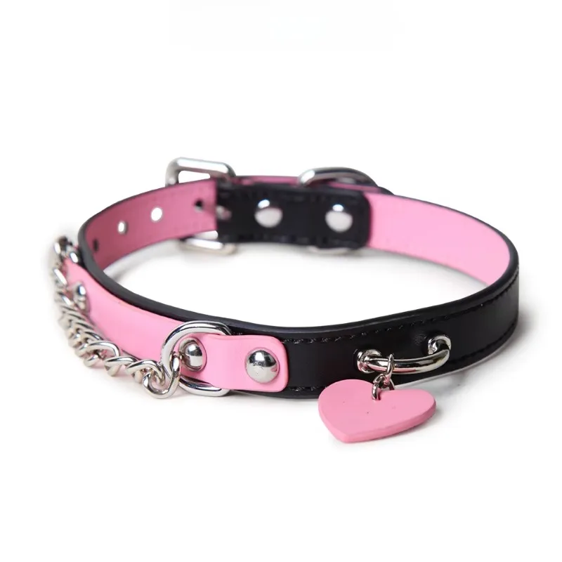Bdsm Collar With Chain Genuine Leather Choker For Couples_voghion.com