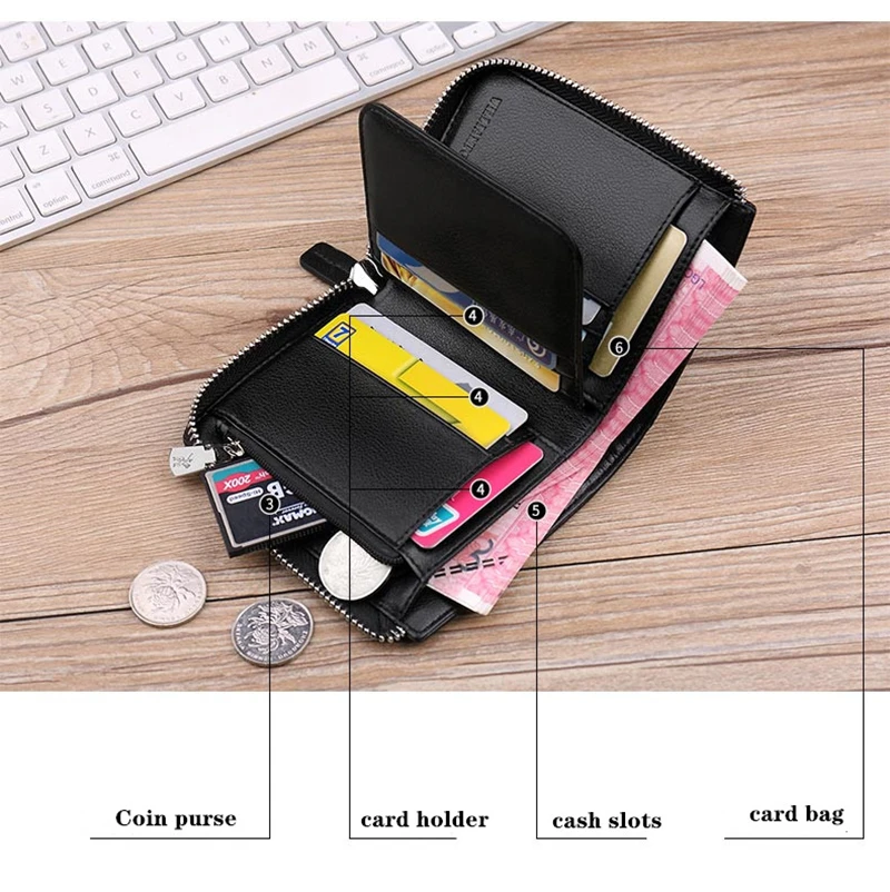 WILLIAMPOLO Men Wallets Genuine Leather Wallet Men Luxury Brand Purses Wallets For Men Zipper Coin Purse Wallets With Gift Box 4