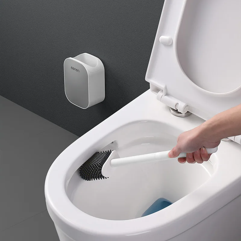 Silicone Toilet Brush Soft Bristle Wall-mounted Bathroom Toilet Brush Holder Set Clean Tool Durable ThermoPlastic Rubber