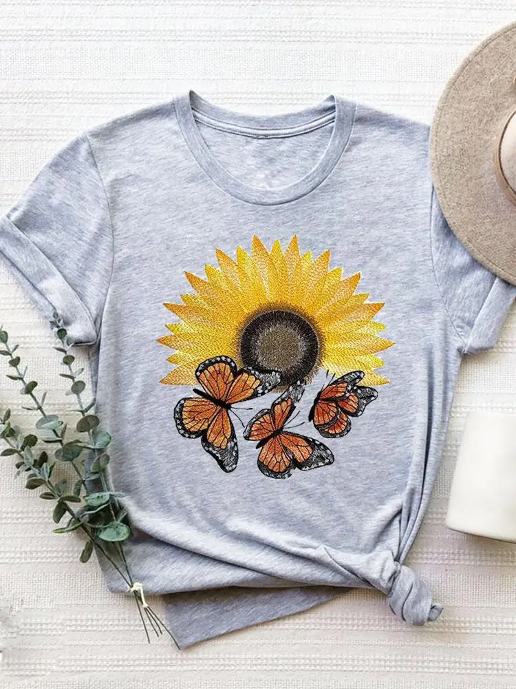 Short Sleeve Graphic T-shirt Women Summer Clothes Clothing Flower Sweet 90s Style Print T Shirt Fashion O-neck Tee Top