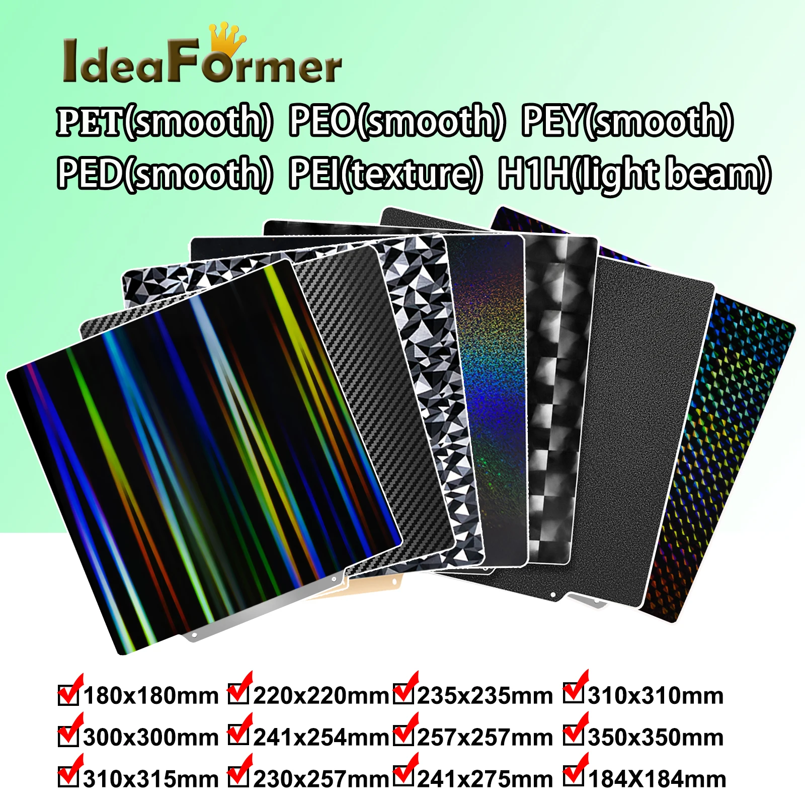 Pey Peo Pei H1H Piastra Magnetica 257X257 Piastra Pei 235X235 Pet Ped Per Creality K1 Bambulab Voron 2.4 Mk3S Ender 3 Aggiornamento