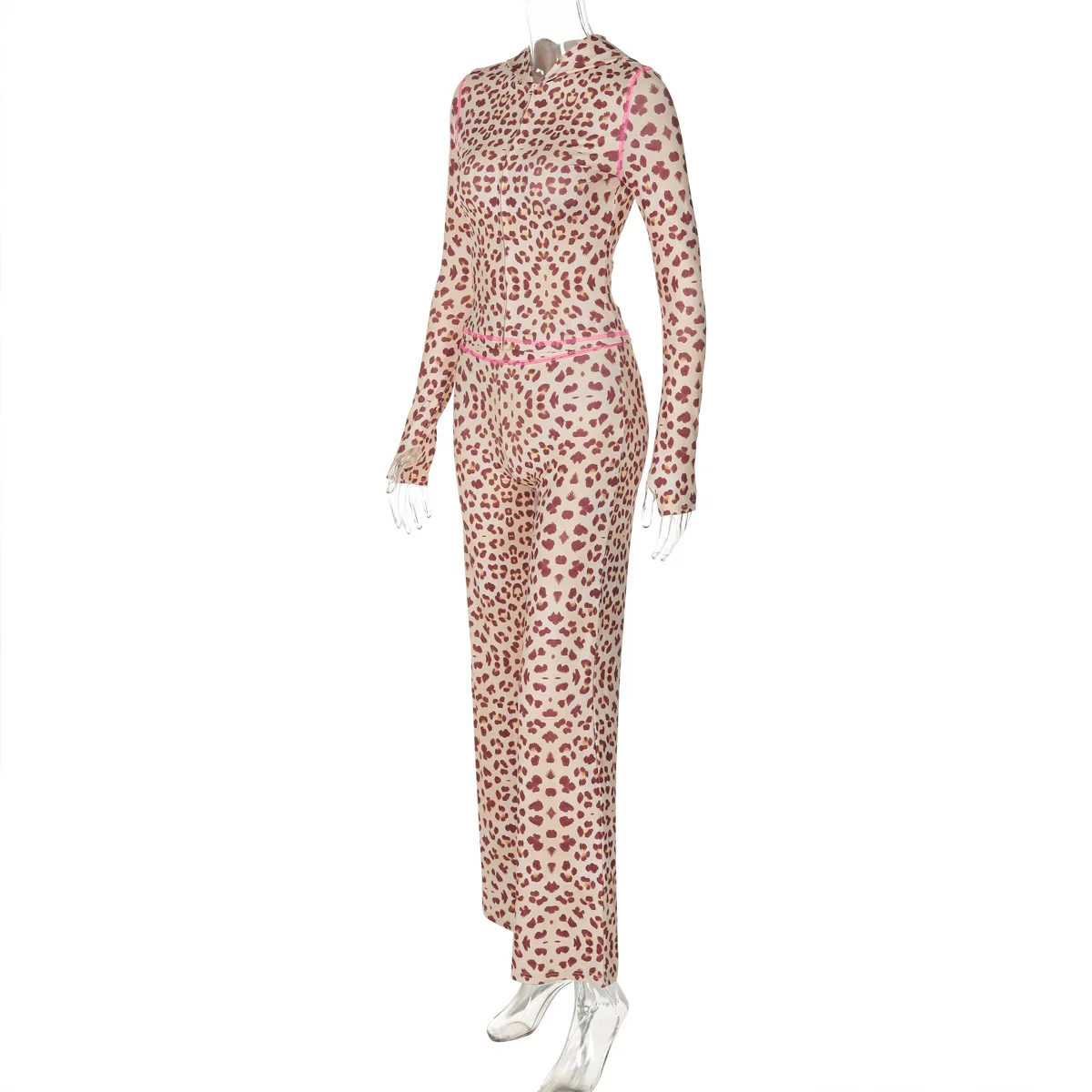 Fashion Printed 2 Piece-Set Women Hoodie Slim Cropped Top And High Waist Trousers Outfits Contrast Women's Pants Sets