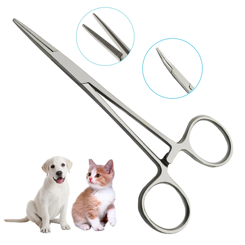 Stainless Steel Pet Dog Cat Ear Hair Tweezers Curved Tip Cleaning Clamp Pet Plucking Pliers Elbow Supplies