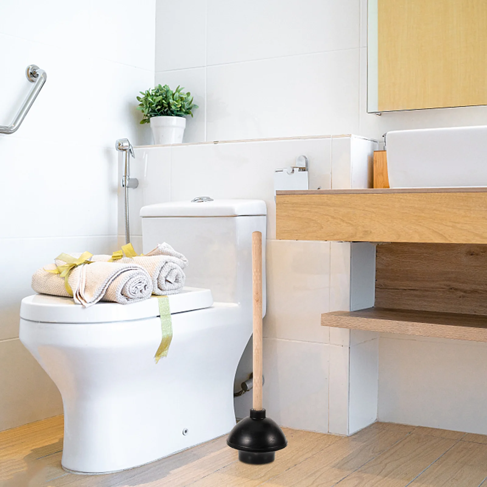 

Toilet Plunger Clogged Heavy Duty Force Cup Rubber Toilet Plunger Wooden Handle Bathroom Unclog Sink Flange Toilet Plungers