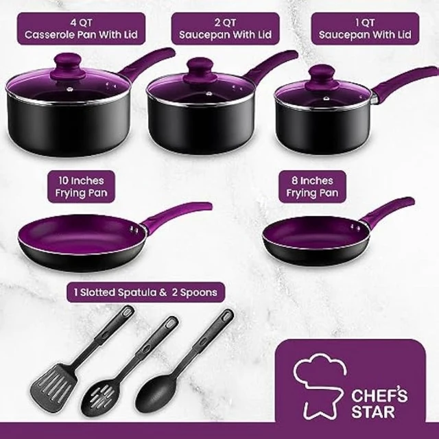 Pots And Pans Set Kitchen Cookware Sets Nonstick Aluminum Cooking  Essentials 11 Pieces Purple - AliExpress