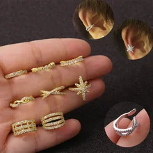 1PC Helix Fake Piercing Cartilage Ear Clip on Earring for Women Dainty Ear Cuff Micro-set Zircon Earing Fashion Jewelry KAE297