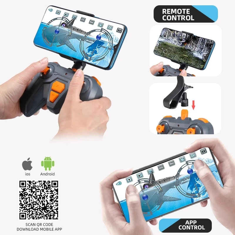 RC Submarine with 480P Camera Underwater Boat Toy Remote Control Shark Animal Robots on Radio Controlled Boats Toys for Children 4