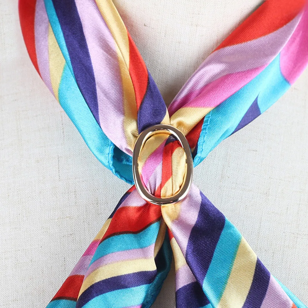 FashionSilkScarfRingHolderMetalOvalShapedBuckleWomenScarfAccessoriesSilkScarves