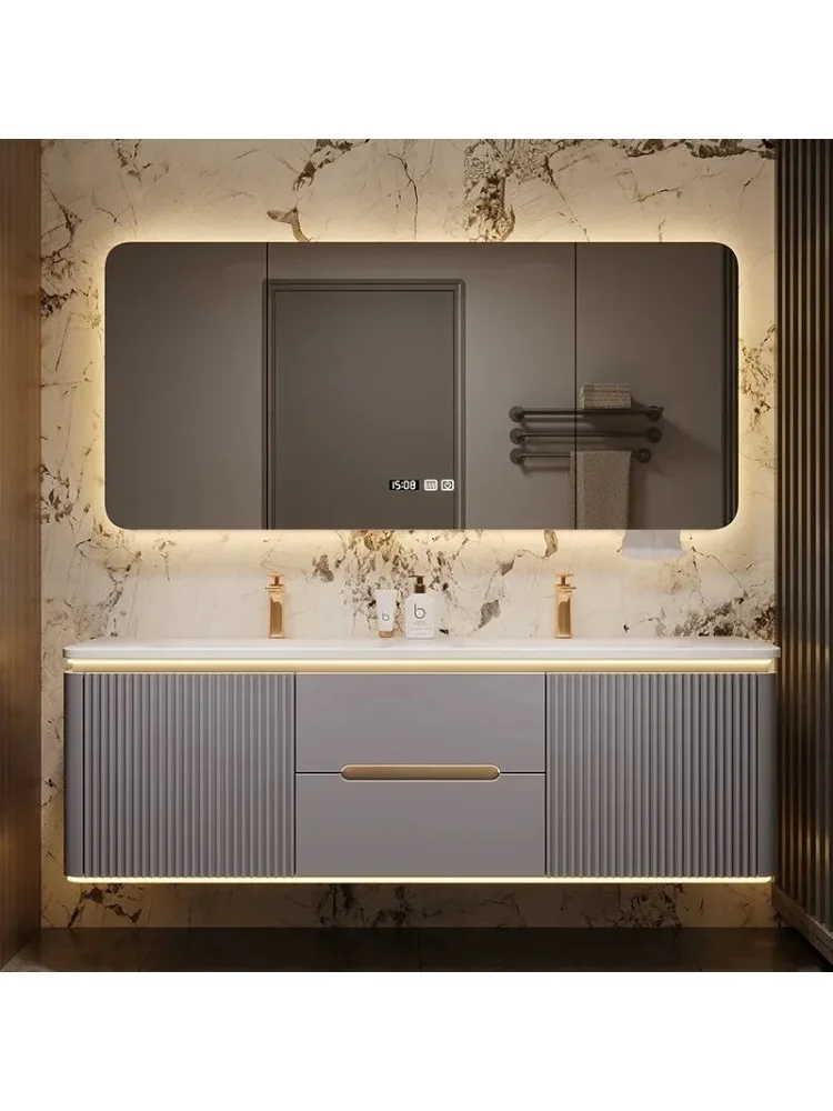 Fashion Simple Bathroom Cabinets Ceramic Integrated Basin Smart Mirror Cabinets Fog Removal Xyloid Furniture Mueble Lavabo FYBC