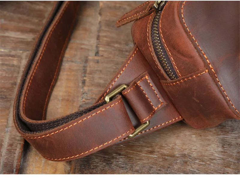 Vintage natural crazy horse cowhide men chest bag fashion high-quality genuine leather daily party small shoulder crossbody bag