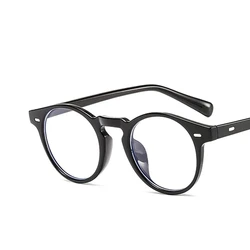Vintage Round Clear Lens Eyewear Frame - Unisex Fashion Optical Spectacles (Black)