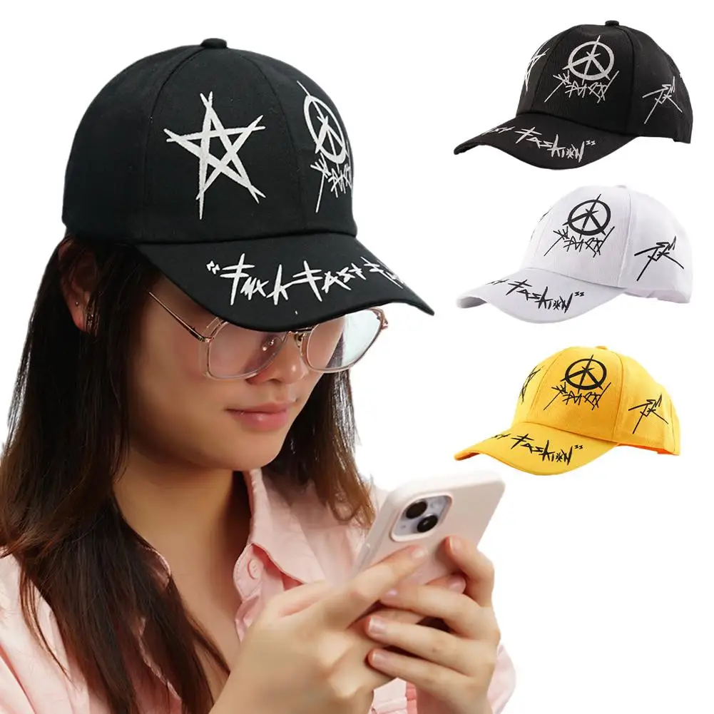 

Young Men And Women Spring Summer Sun Hat Cap White Yellow Fashion Cap Baseball Hats Hip Color Graffiti Adjustable Black Ho L6Y1