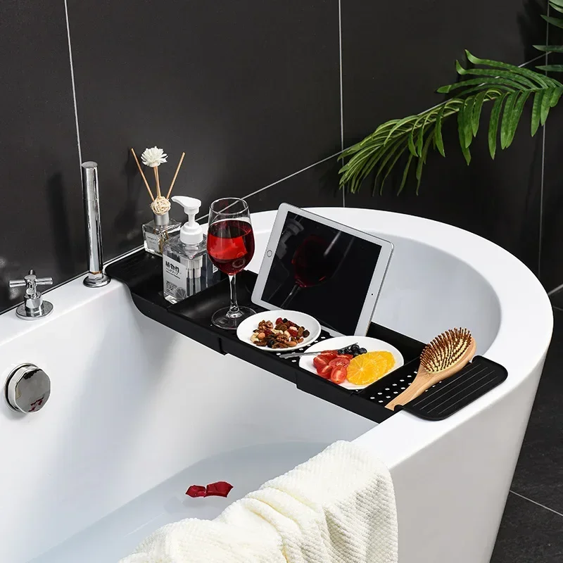Bathtub Shelf Extendable Bamboo Bathroom Tray Shower Caddy Towel Book Holder Storage Organizer