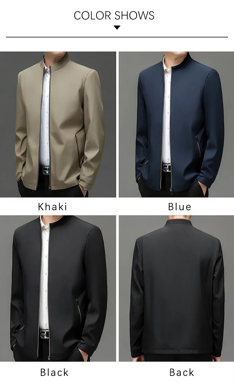 BROWON Brand Mens Daily Jacket Casual Solid Color Stand Collar Work Business Wear-resistant Autumn Jacket for Male Commuting