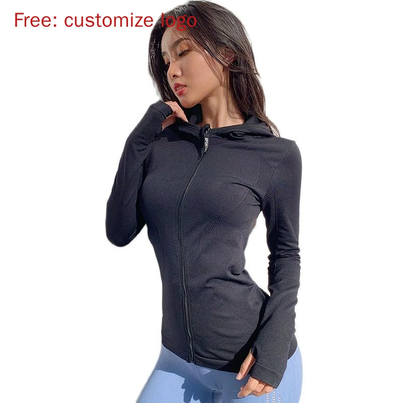 Chaqueta deportiva con capucha para mujer, ropa deportiva elástica de larga con cremallera para gimnasio, para running| - AliExpress