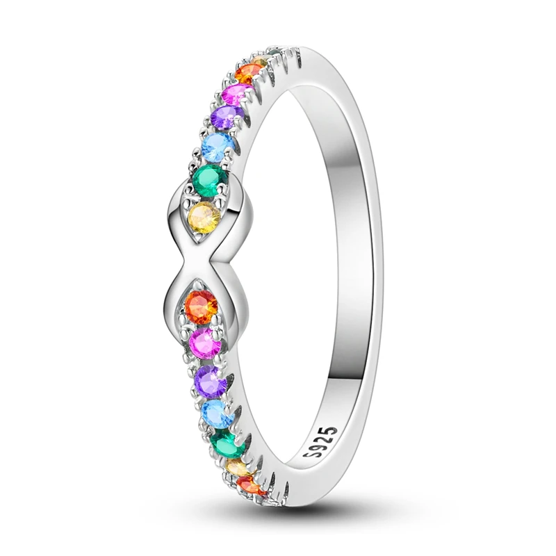 Original 925 Sterling Silber Ringe Regenbogen Farbe Unendlichkeit Zirkon Ringe Für Frauen Mädchen Schmuck Geburtstag Jahrestag Geschenke