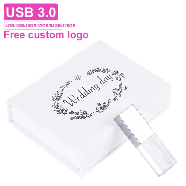 New Hot Crystal USB 3.0 Flash Drive 128GB Free Custom Logo Memory Stick 64GB High Speed Pen Drive 32GB Studio DIY U Disk 16GB