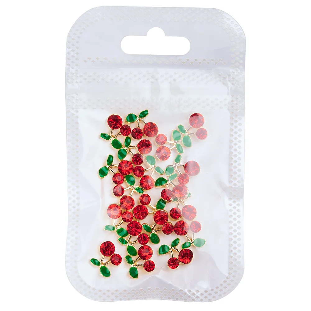 20 Stücke 3D Rot/Rosa Kristall Kirsche Nagel Charms Gold/Silber Metall Kirsche Nail art Strass 10x14mm Glänzende Legierung Kirsche Nagel Teile – Detail 5