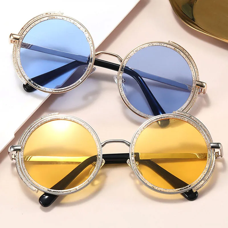 

YOOSKE Round Steampunk Sunglasses Women Men Trendy Small Frame Alloy Glasses Male Female Retro Oval Metal Sunglasses UV400