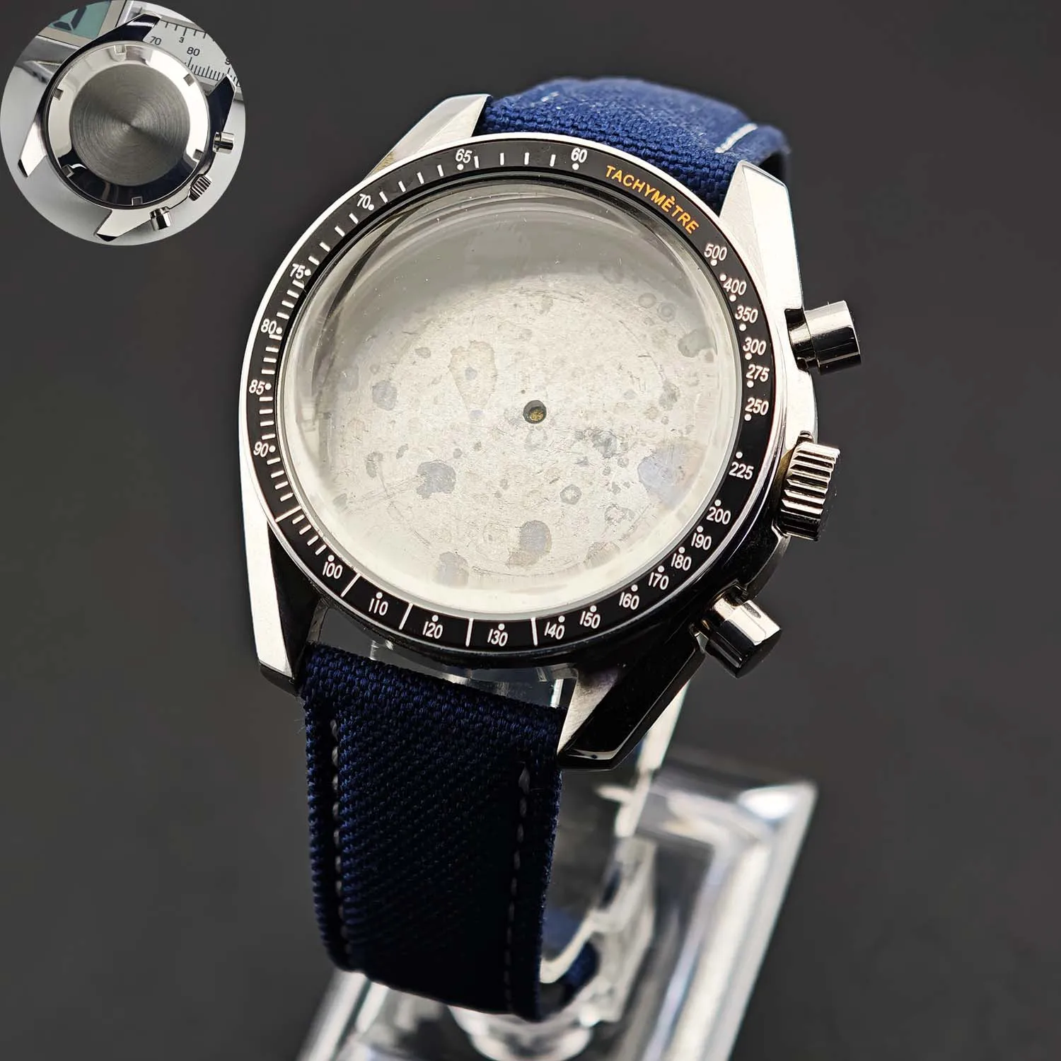 Men's 39.7mm Stainless Steel Watch Case with Moon Back Cover
