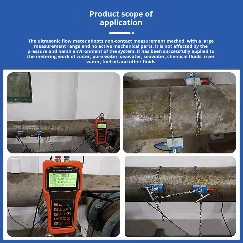 Ultrasonic flow meter Handheld Ultrasonic flow meter Portable Clamp-on Flow measurement device Non-invasive Digital Ultrasonic flowmeter With display