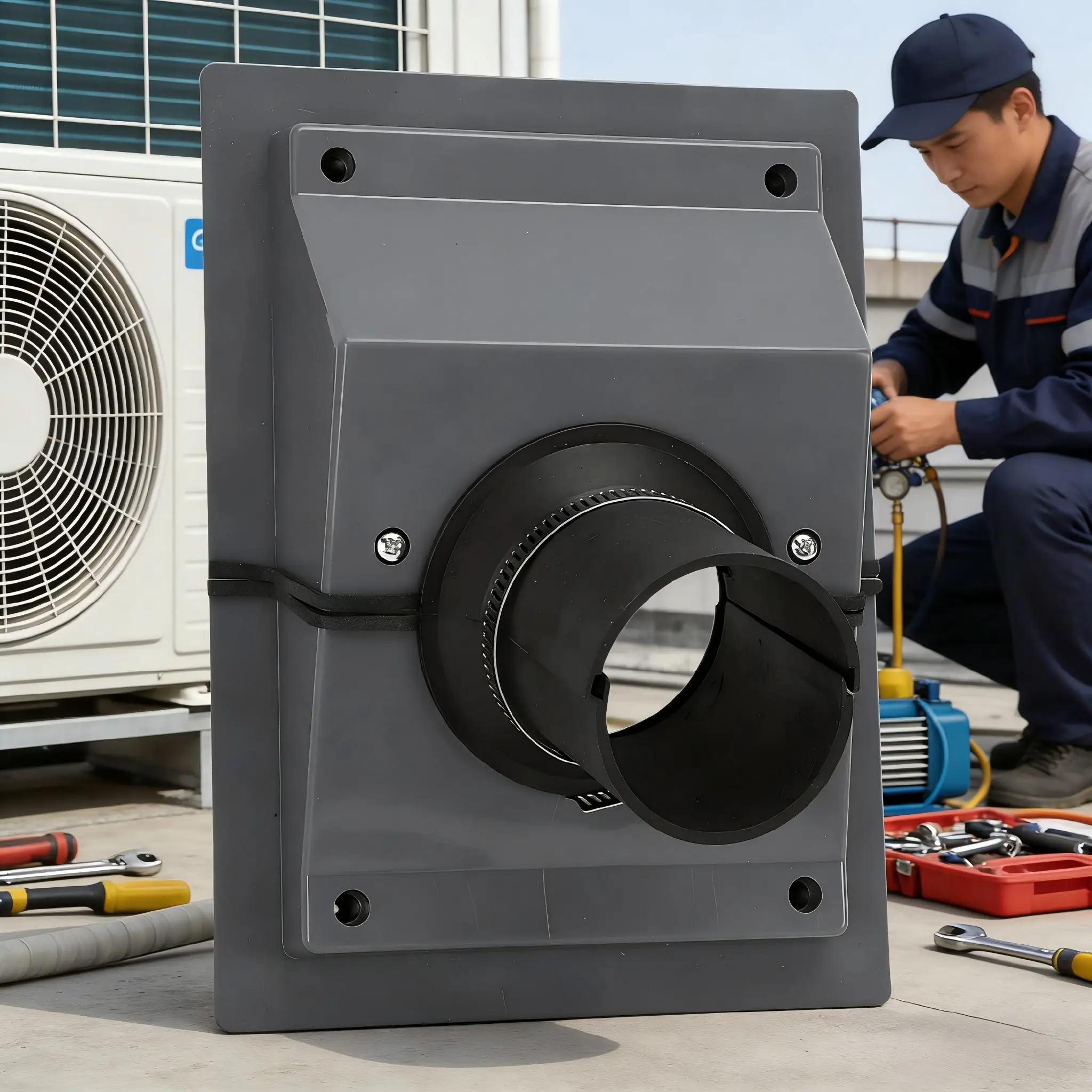 HVAC 벽 관통 라인 키트 9.06x6.69인치 분리형 에어컨 라인 세트 벽 커버 플라스틱 재질 실내외 관통 라인 세트