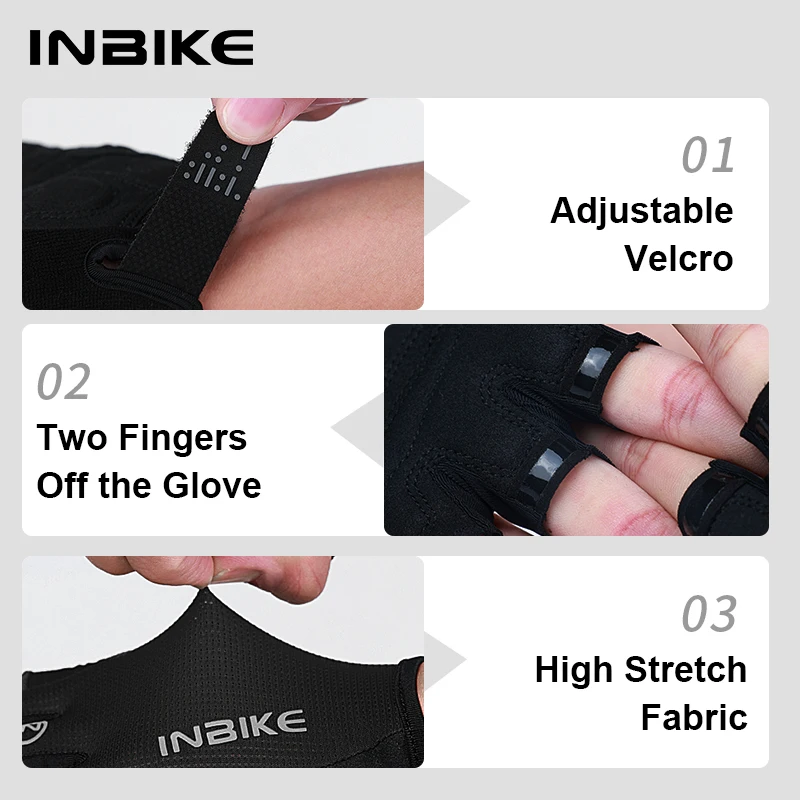 INBIKE Cycling Bike Half Finger Non-slip Gloves Shockproof Summer Breathable MTB Road Bicycle Gloves Men Cycling Equipment 3