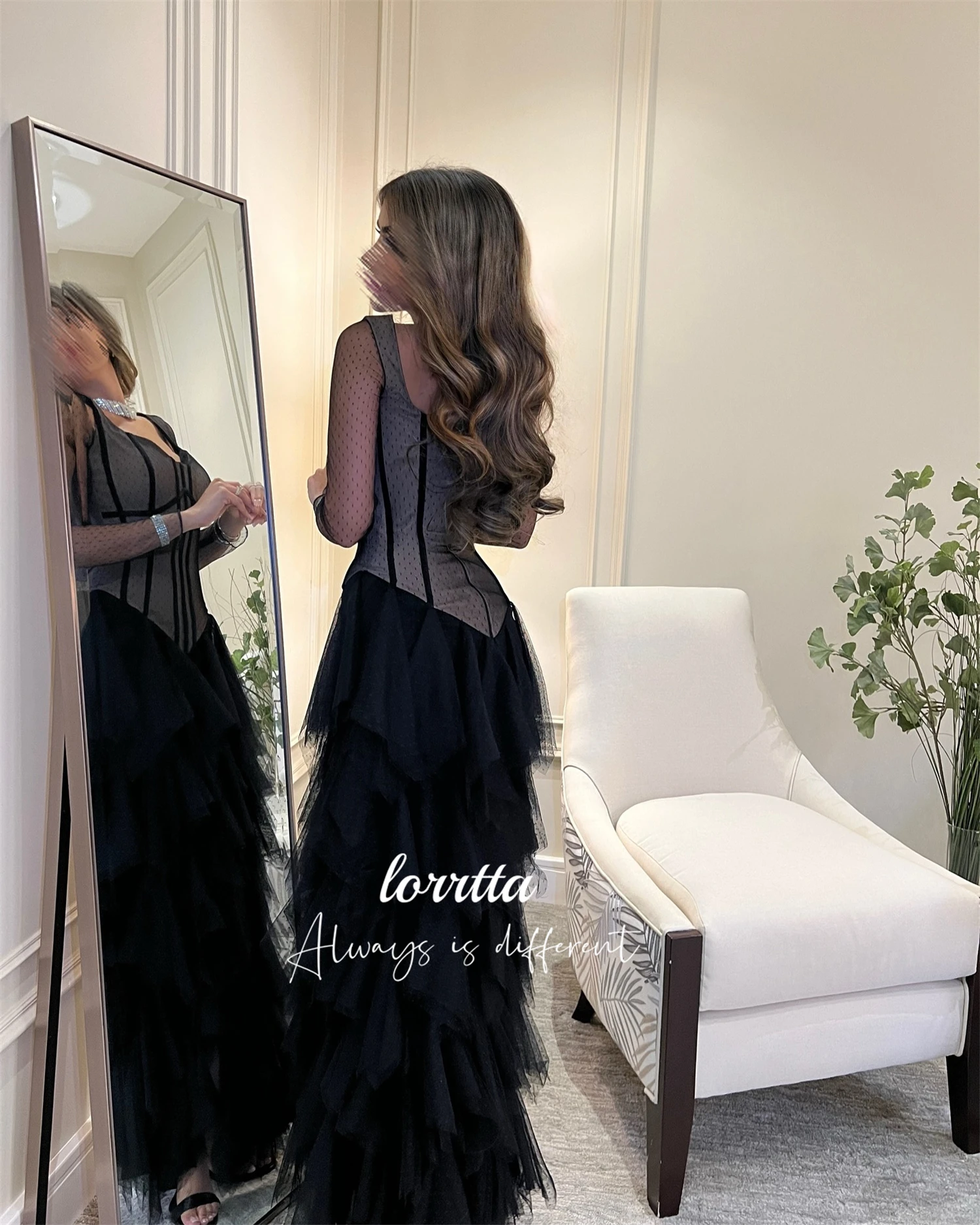 فستان حفلات مسائي مخصص تنورة منتفخة بأكمام طويلة ر...