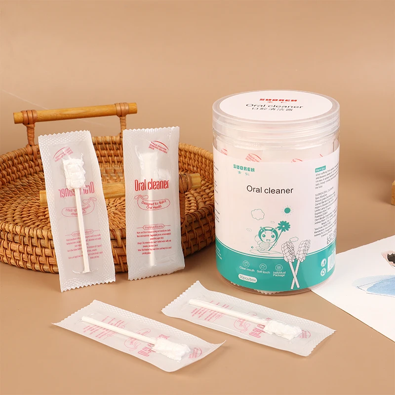 Baby Tongue Cleaner Disposable Gauze Toothbrush Paper Rod Oral Cleaner Brush Oral Care Stick Dental Care 30Pcs/box For Newborn