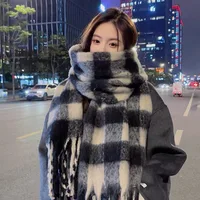 Winter Women Plaid Scarf Cashmere Like Soft Warm Thick Shawl Wrap Fashion Accessory For Autumn