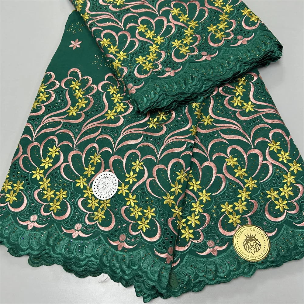 African Swiss Voile Lace Fabric Embroidery 100% Cotton Voile Material With Stones For Party Dress Sewing 5 Yards