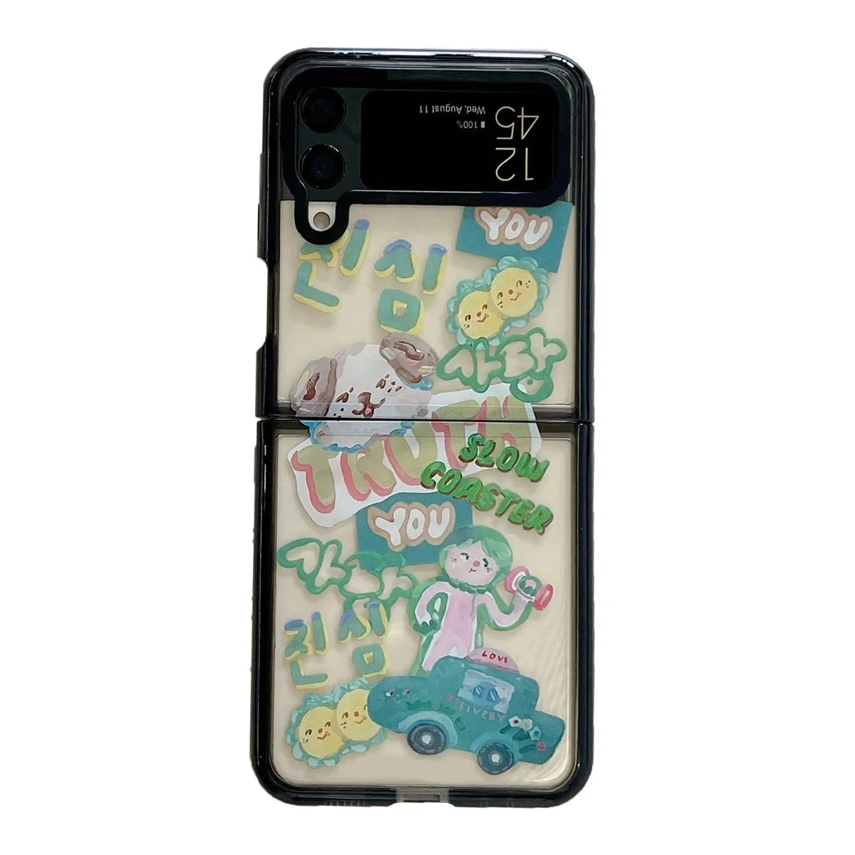 

Black Border Acrylic Dog Graffiti Phone Case for Samsung Galaxy Z Flip 5 4 3 Back Cover for ZFlip3 ZFlip4 ZFlip5 Hard Case Shell