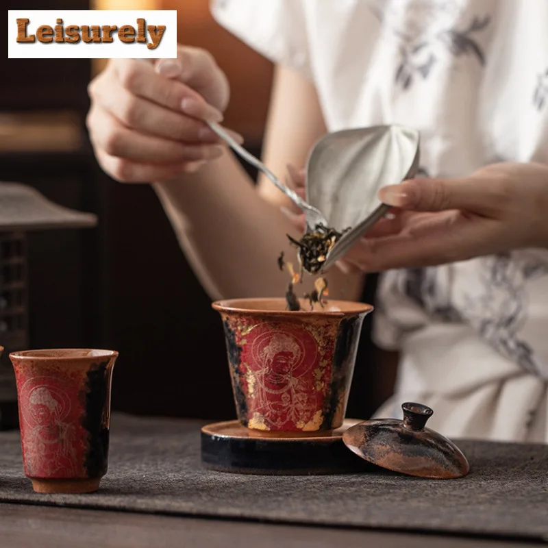 Dunhuang Dragon Girl Tea Set Complete Set Luxury Tea Ceremony Set Household Teapot and Tea Cup Set Cha Accessories Ornaments