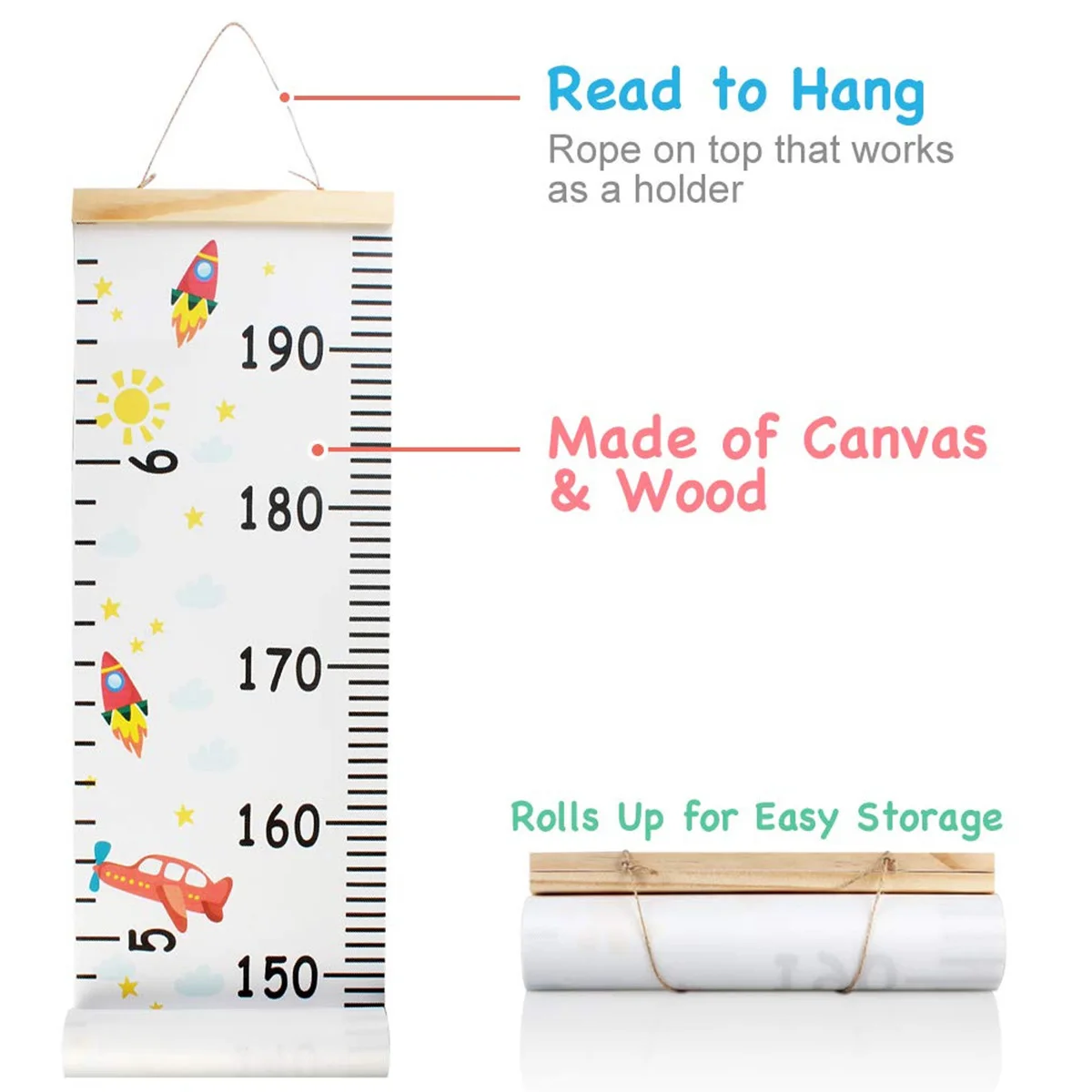 Children Height Measuring Chart Removable Roll Up Waterproof Baby Growth Chart