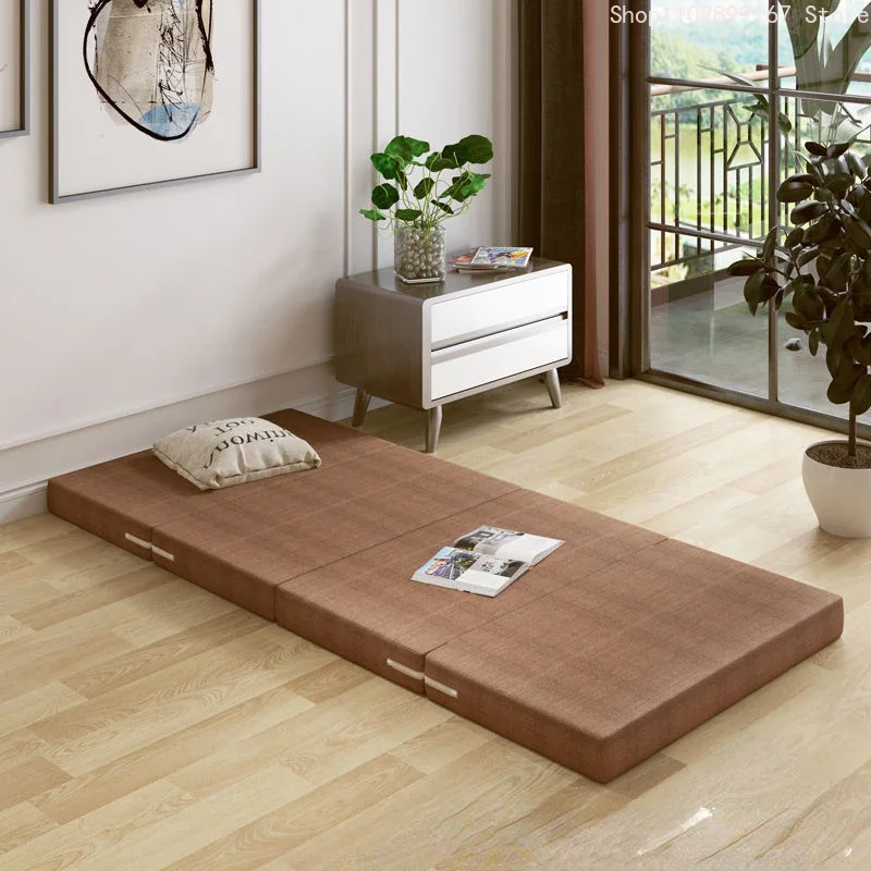 Simple Portable Folding Bed Thickened Four-Fold Sponge Nap Mattress Office Tatami Adult Escort Bed For Home Sleeping Mat Floor