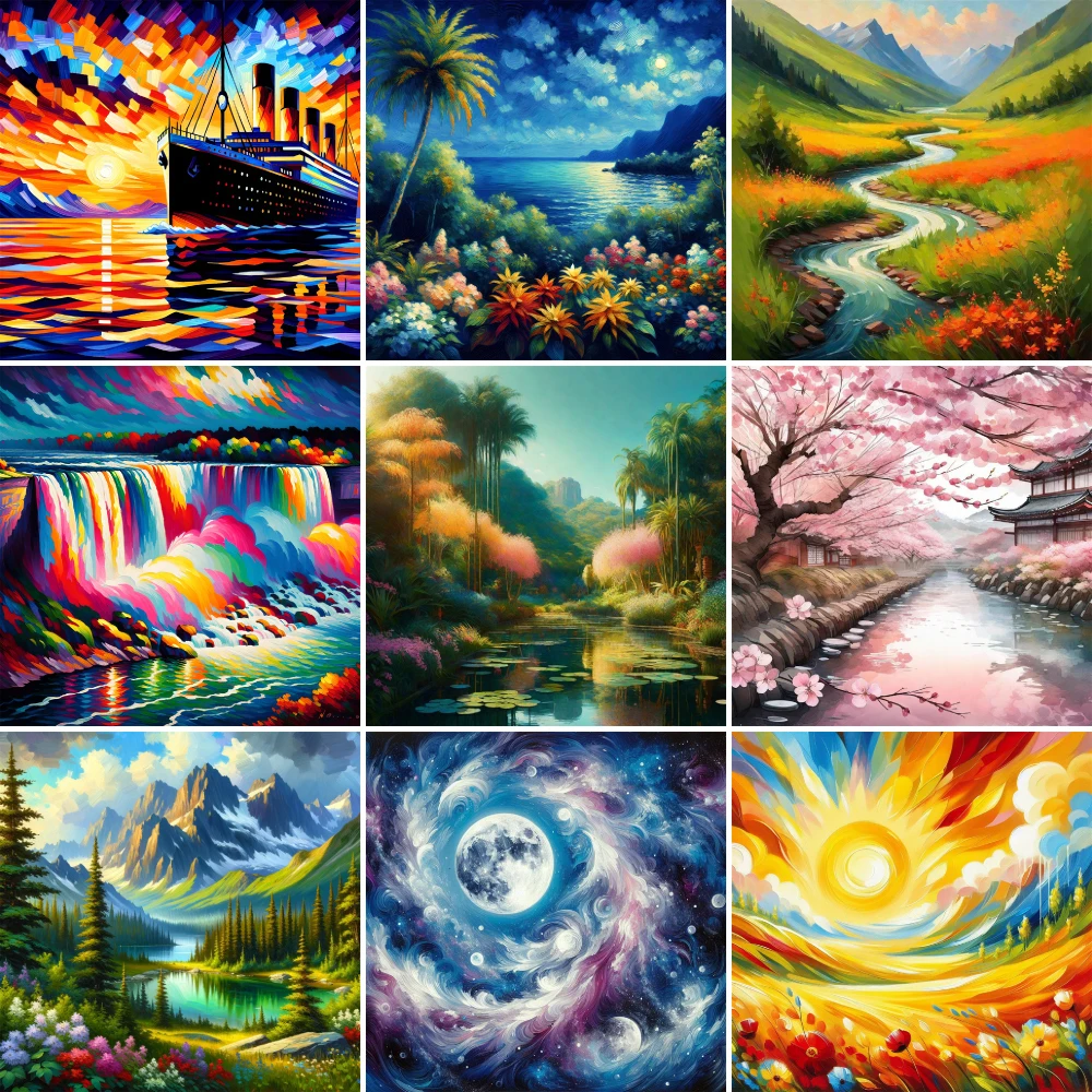 Landschaft Fantasie Natur vor gedruckt 11ct Kreuz stich Stick muster Handarbeit Stricken Handwerk Nähen gezählt Zahnseide Nadel