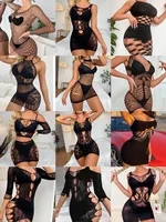 2024 New Fashion Night Club Party Mesh Clothes Fishing Net See Through Hollow Out Short Skirt Female Sexiest Bodycon Dress 1
