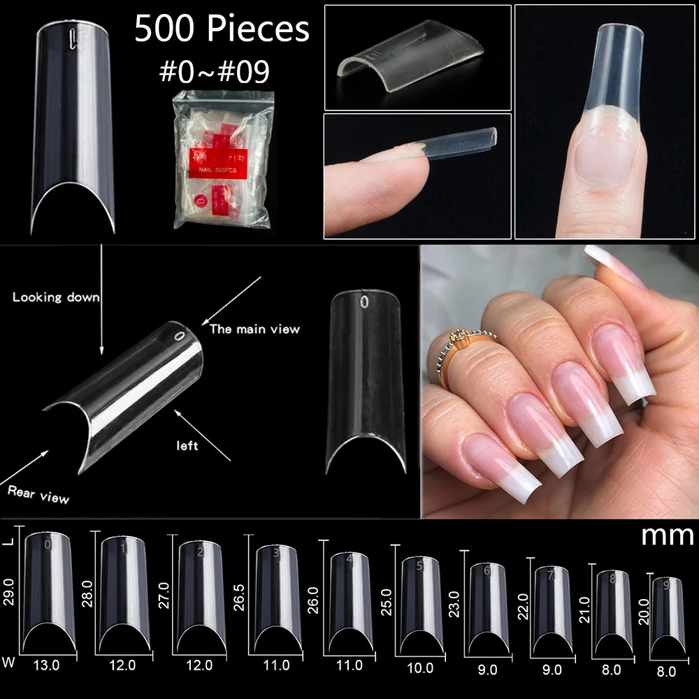 

500/550pcs Water Pipe Square Nail Tips XL Clear/Nature Half Cover False Nail Tips 0-9 size Square Extend Long False Nail Tip%TD