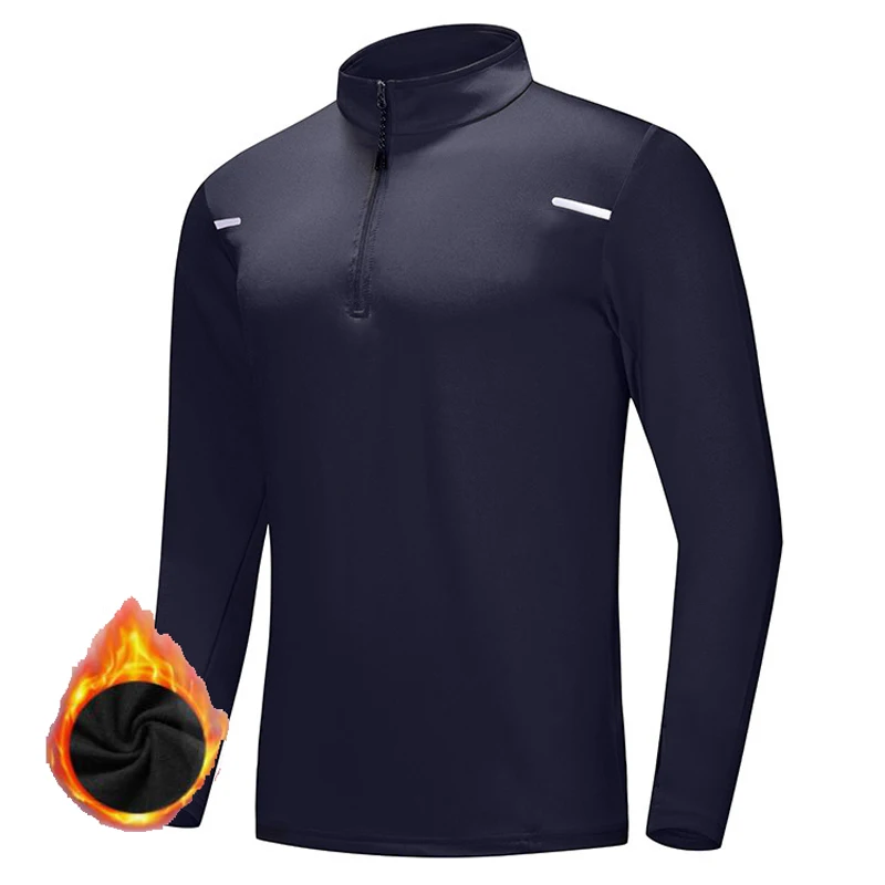 Long sleeved Warm Fleece T-shirts for Men 2023 Winter Half Zip Pullovers Men Breathable Running Fitness Sports Tops Tees Men 3