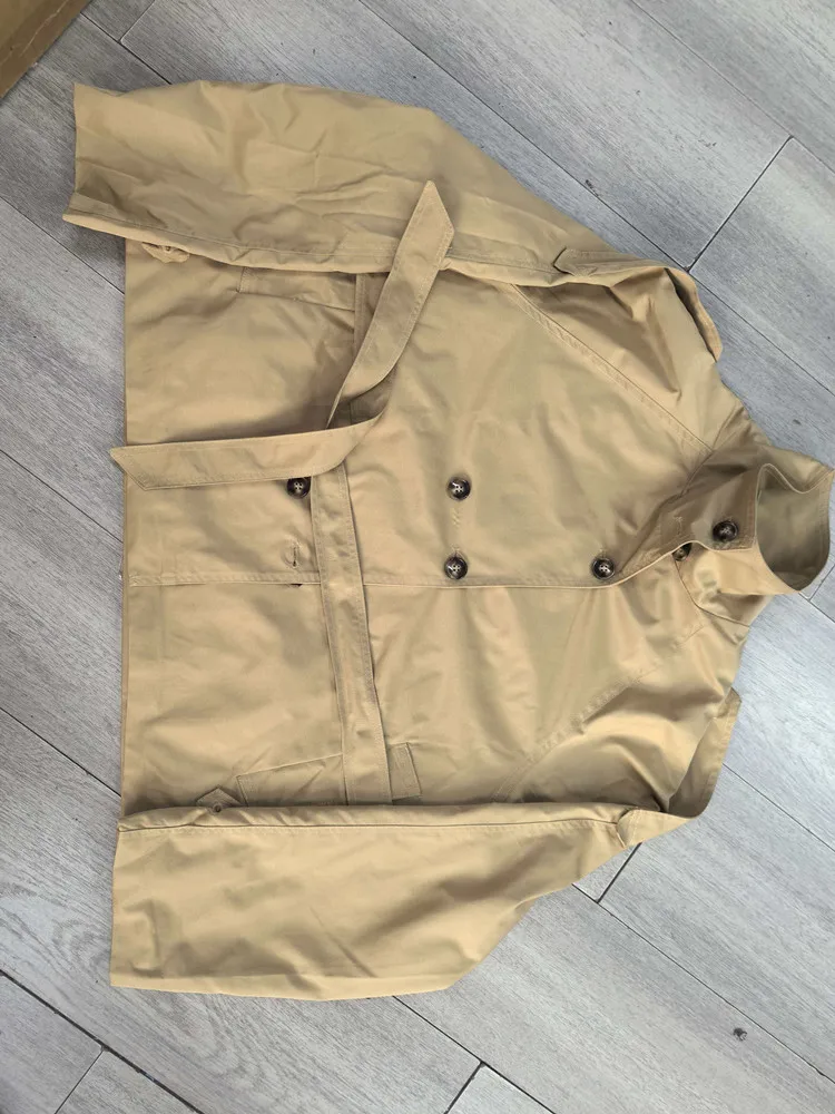 Autumn Chic Women's Double Breasted Cropped Trench Coat with Stand Collar
