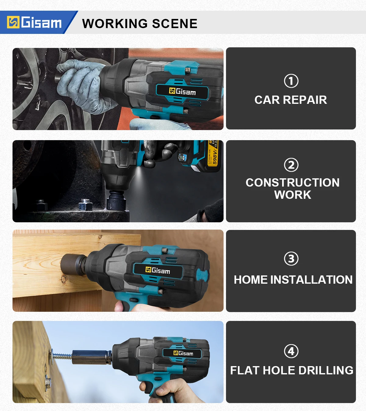 3100N.M Torque Brushless Electric Impact Wrench 3/4 inch Cordless Electric Wrenc